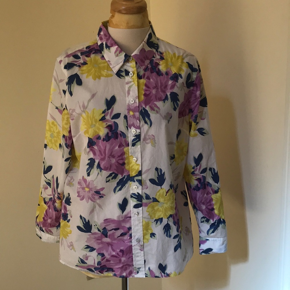 Talbots LP white floral cotton long sleeve shirt.